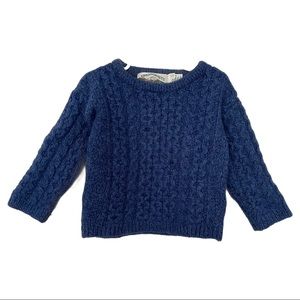 Aran Crafts Ireland Merino Wool Fisherman Blue Sweater Boy Girl Kids 4-5 Years
